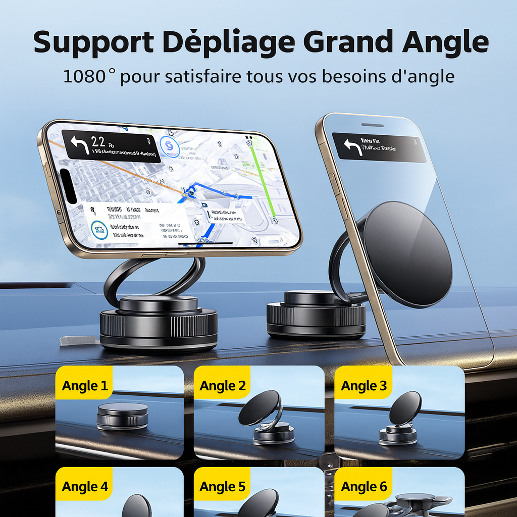 Support de Téléphone Magnétique avec Ventouse à Vide & Aimants Puissants – Rotation 360° Universelle Compatible iPhone et Smartphones