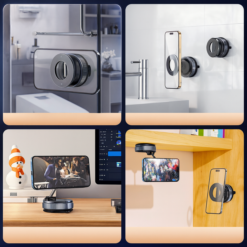 Support de Téléphone Magnétique avec Ventouse à Vide & Aimants Puissants – Rotation 360° Universelle Compatible iPhone et Smartphones
