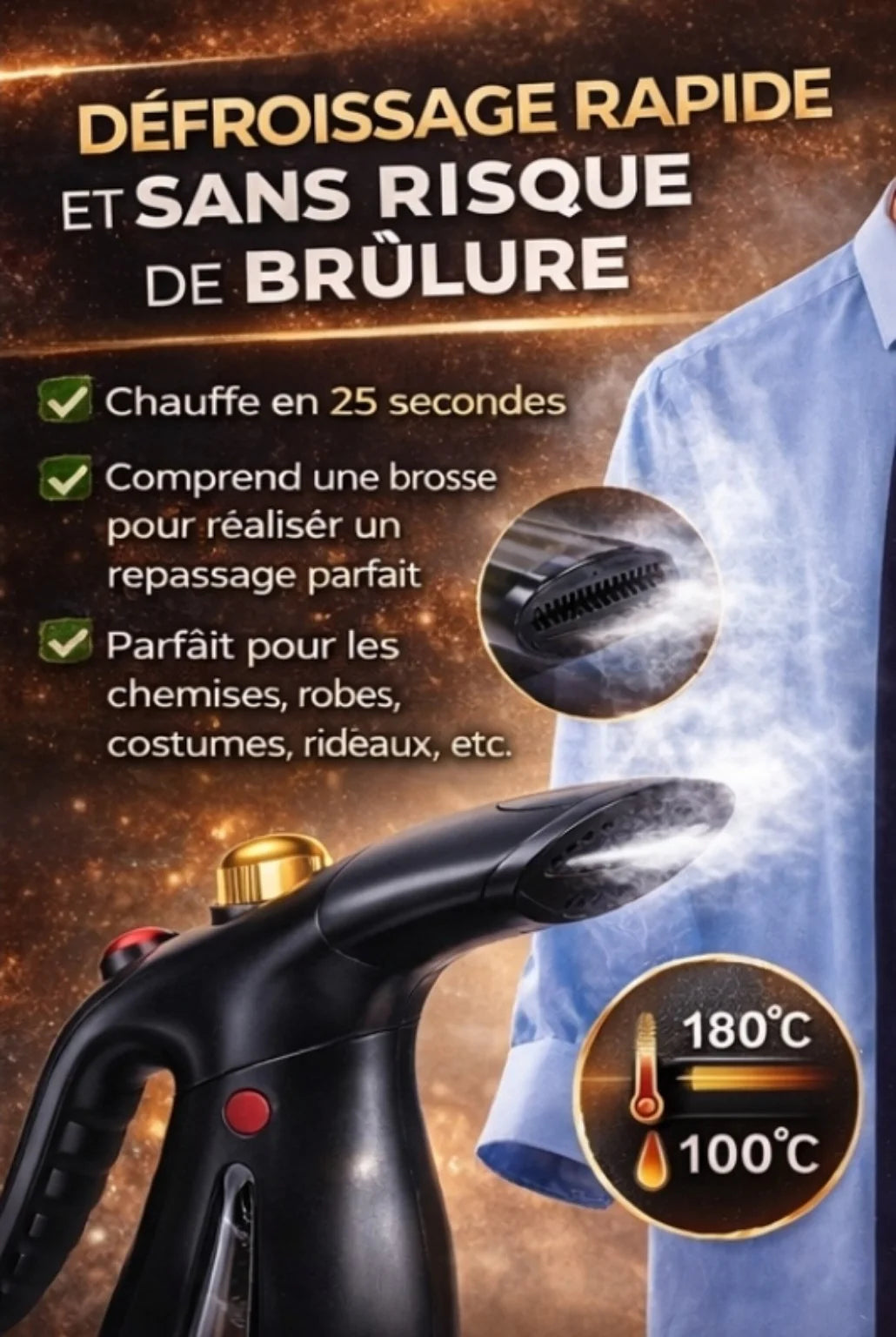Défroisseur Vapeur Portable – Des Vêtements Lisses en Quelques Secondes